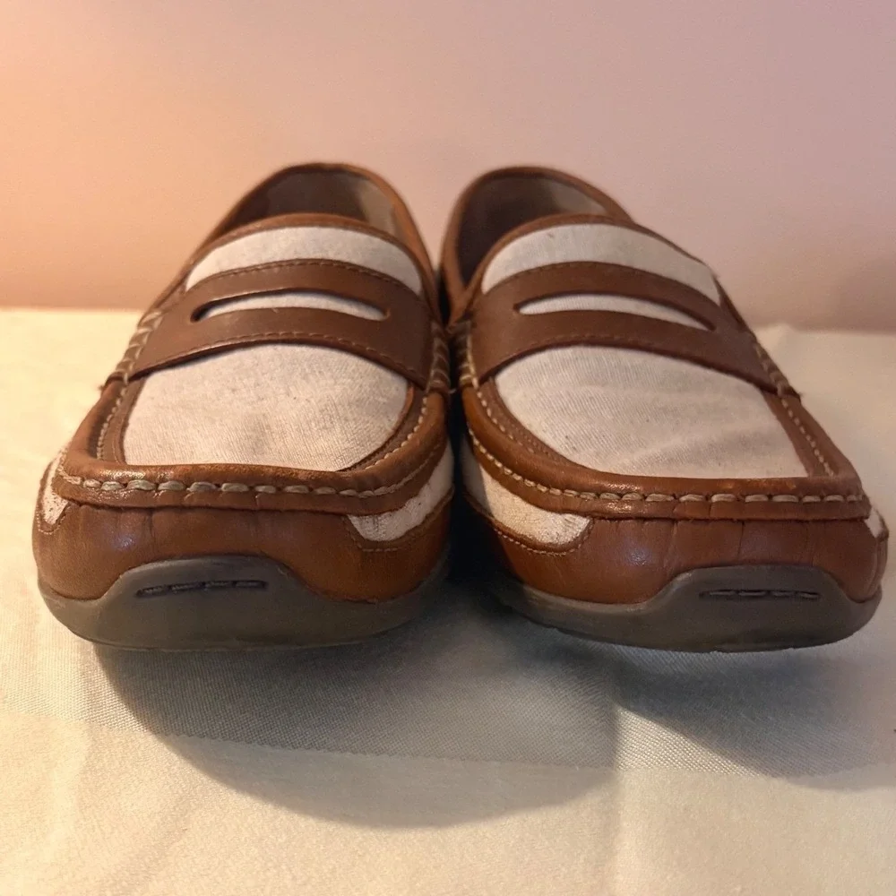 Tommy Bahama Taza Fronds Loafers Mens 9D Brown Excellent Canvas Leather